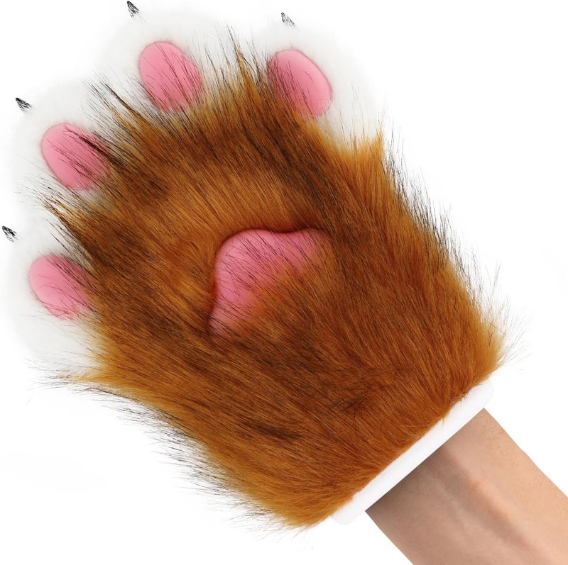 hbbhml Faux Fur Plush Furry Cat Claw Gloves Fursuit Animal Fox Paws Mittens Halloween Cosplay Costume Accessories for Adult - Image 2